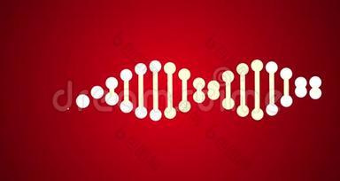 4k DNA遗传密码双螺旋渲染动画视频放大在红色背景.